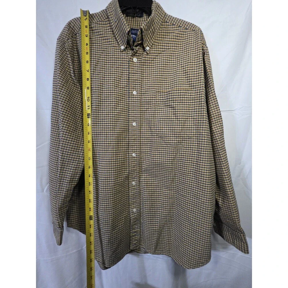 John Ashford L Mens Button Up Shirt Large Yellow Plaid Long Sleeve